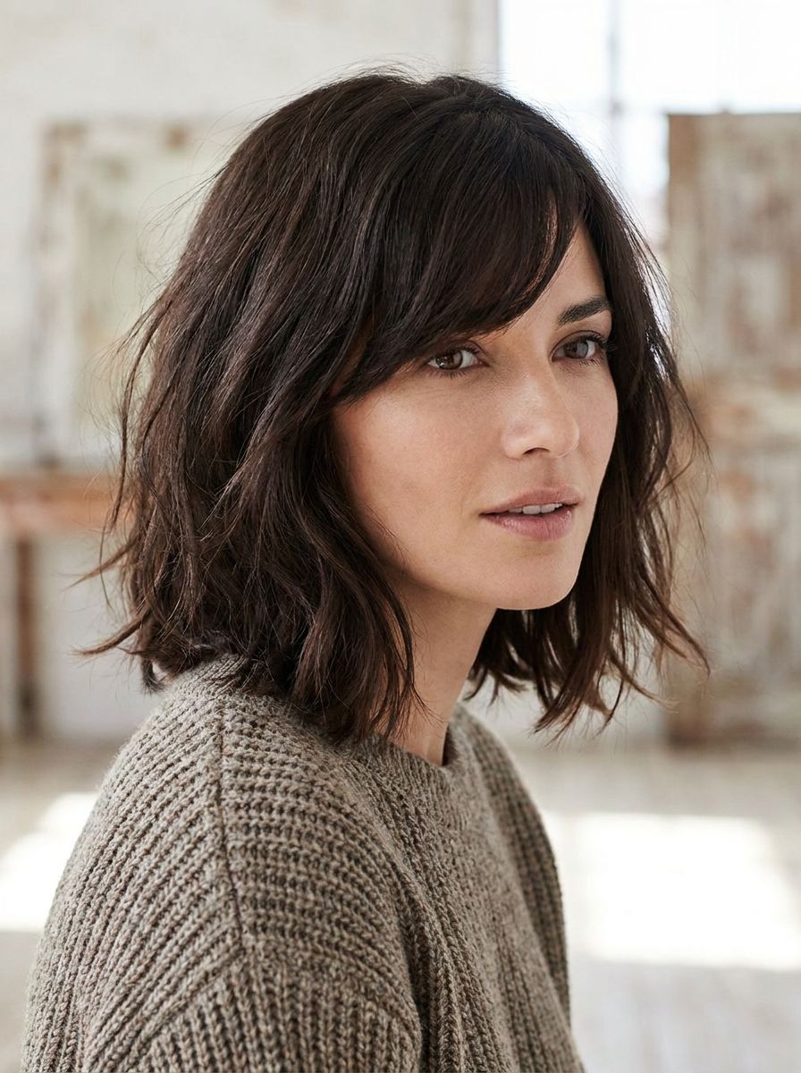 Long Bob mit Pony und Seitenscheitel - Long Bob mit Pony
